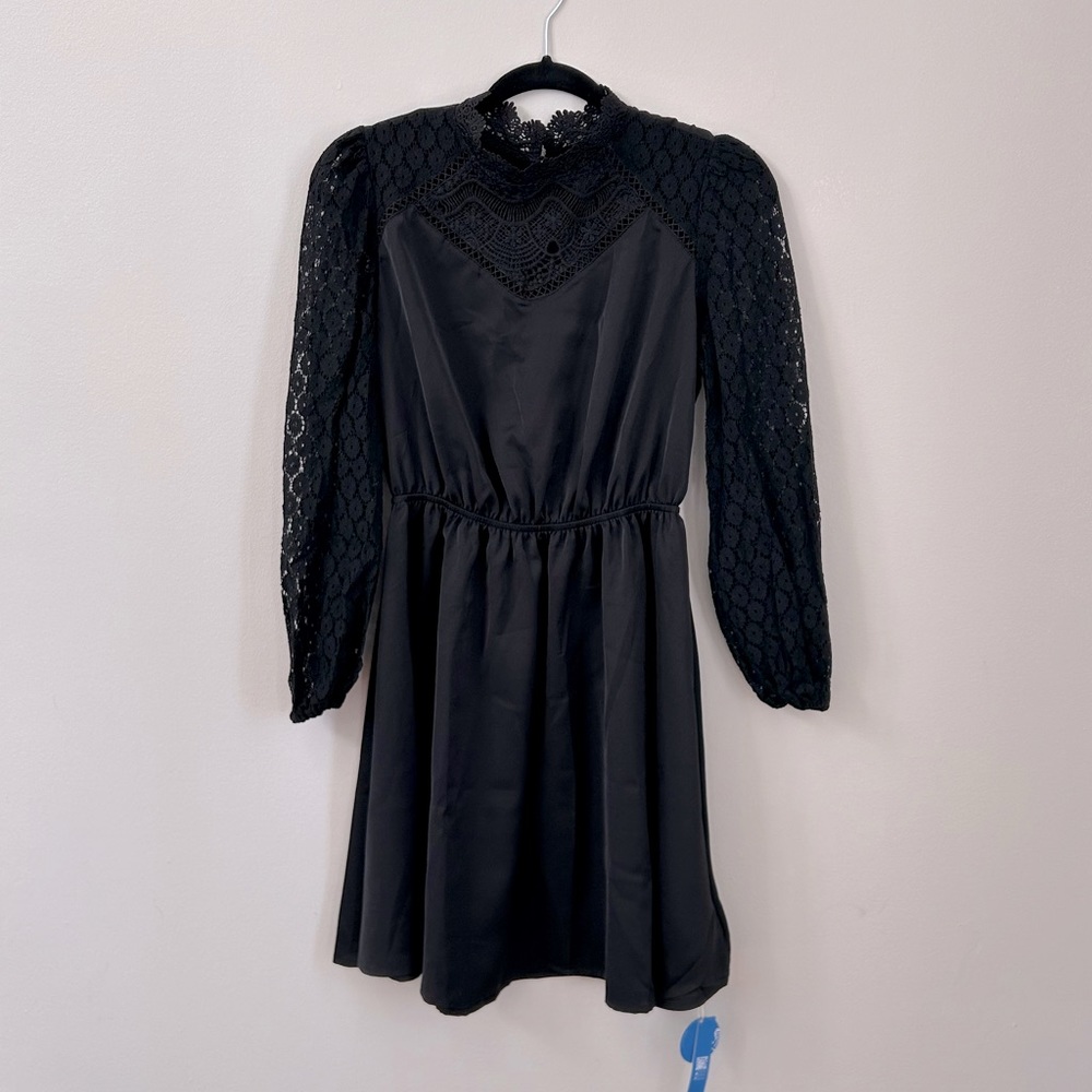 Zaina Lace Trim Long Sleeve Mini Dress